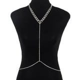 Women’s Rhinestone Body Chain Geometric Chest Jewelry – Gold & Silver Electroplated Crystal Body Necklace - Negative Apparel