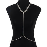 Women’s Rhinestone Body Chain Geometric Chest Jewelry – Gold & Silver Electroplated Crystal Body Necklace - Negative Apparel