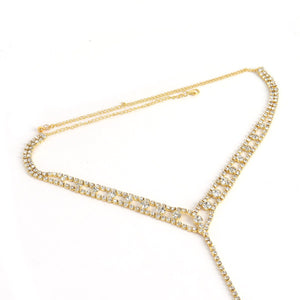 Women’s Rhinestone Body Chain Geometric Chest Jewelry – Gold & Silver Electroplated Crystal Body Necklace - Negative Apparel