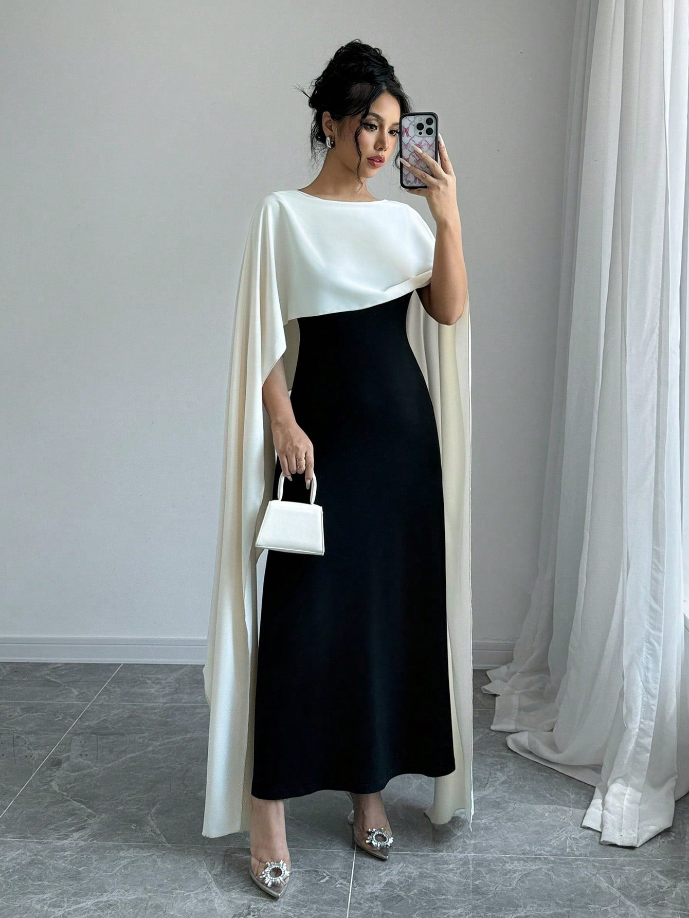 Women's Round Neck Batwing Sleeve Maxi Elegant Party Dress - Negative Apparel