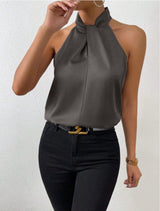 Women's Satin Halter Sleeveless Vest Satin Simulation Silk Top - Negative Apparel