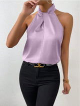 Women's Satin Halter Sleeveless Vest Satin Simulation Silk Top - Negative Apparel