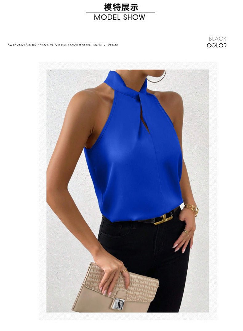 Women's Satin Halter Sleeveless Vest Satin Simulation Silk Top - Negative Apparel