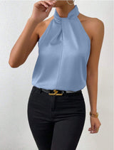 Women's Satin Halter Sleeveless Vest Satin Simulation Silk Top - Negative Apparel