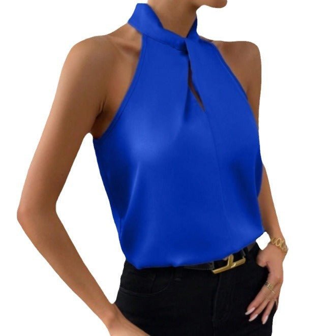 Women's Satin Halter Sleeveless Vest Satin Simulation Silk Top - Negative Apparel