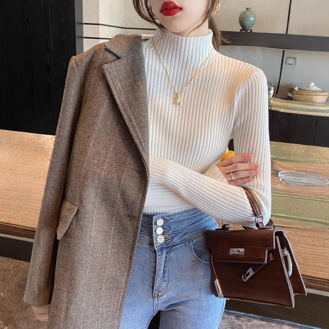 Women’s Semi - Turtleneck Core - Spun Yarn Sweater – Slim Fit Elegant Pullover - Negative Apparel