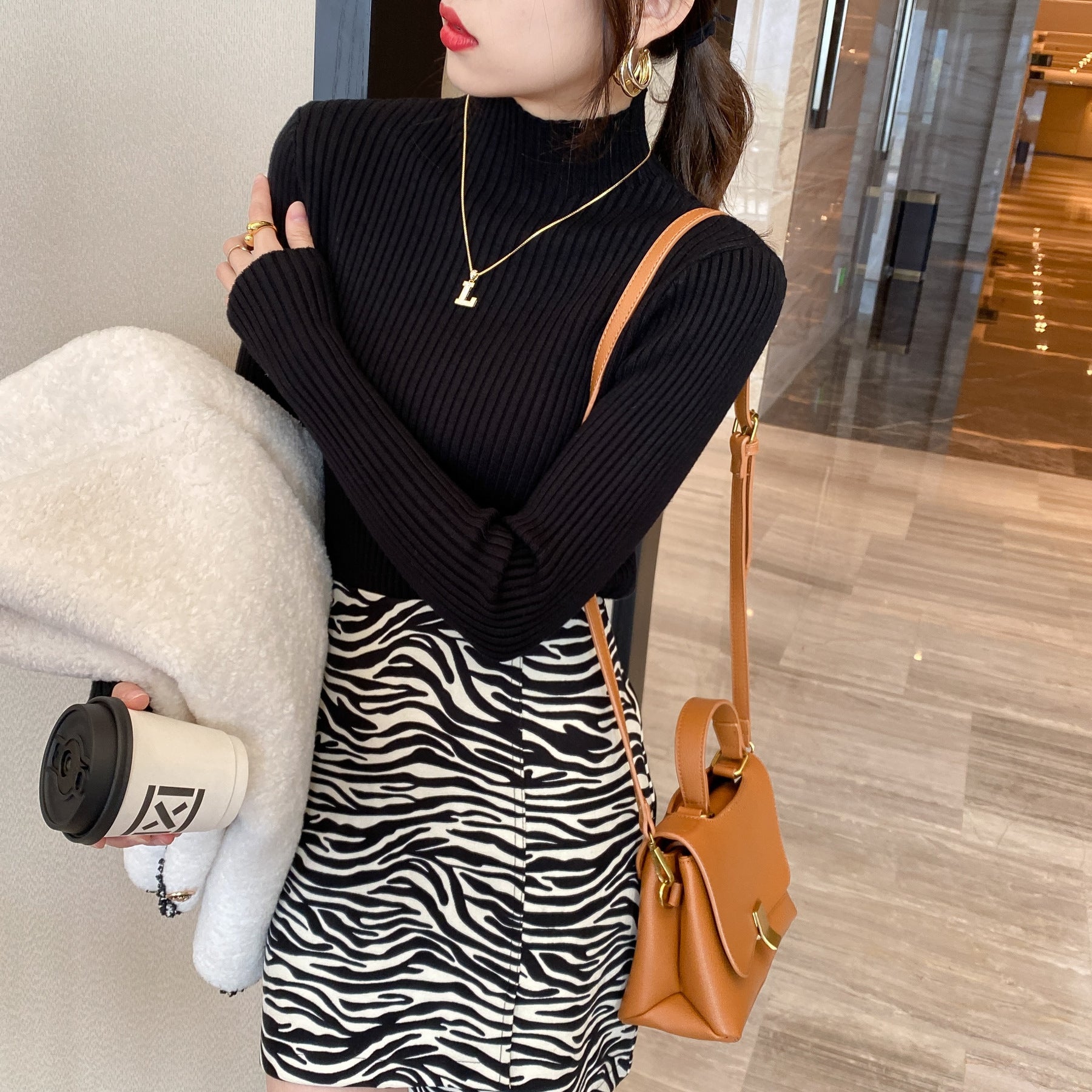 Women’s Semi - Turtleneck Core - Spun Yarn Sweater – Slim Fit Elegant Pullover - Negative Apparel