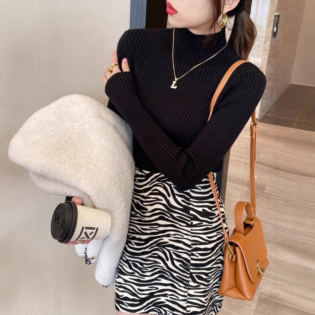 Women’s Semi - Turtleneck Core - Spun Yarn Sweater – Slim Fit Elegant Pullover - Negative Apparel