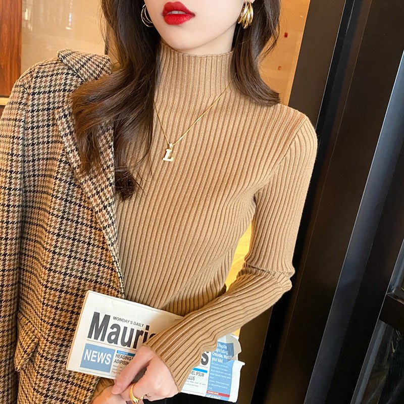 Women’s Semi - Turtleneck Core - Spun Yarn Sweater – Slim Fit Elegant Pullover - Negative Apparel