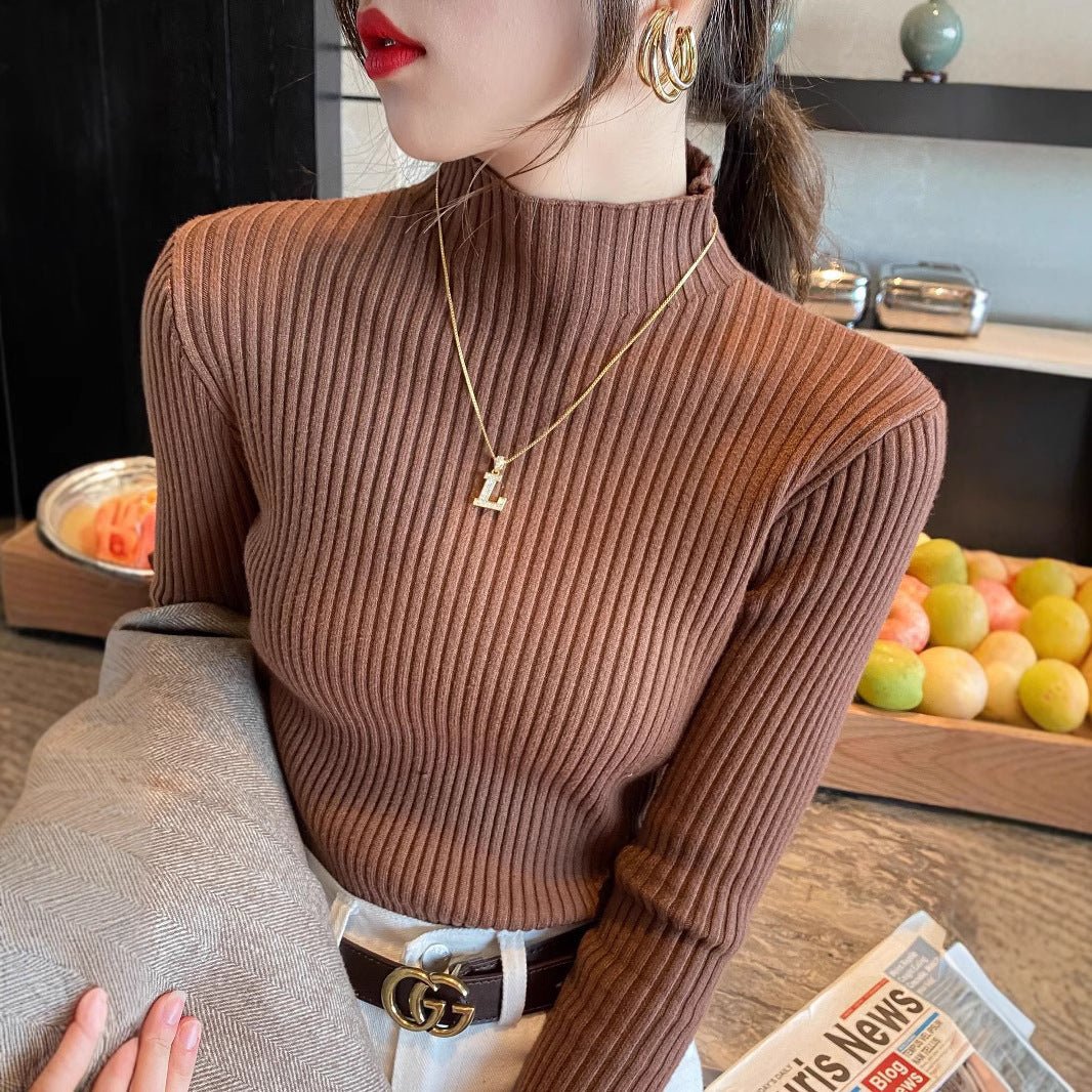 Women’s Semi - Turtleneck Core - Spun Yarn Sweater – Slim Fit Elegant Pullover - Negative Apparel