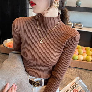 Women’s Semi - Turtleneck Core - Spun Yarn Sweater – Slim Fit Elegant Pullover - Negative Apparel
