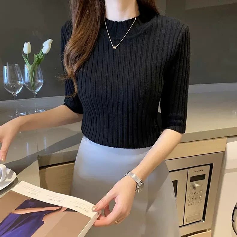 Women's Semi - Turtleneck Core - Spun Yarn T-Shirt – Japanese & Korean Casual Style - Negative Apparel