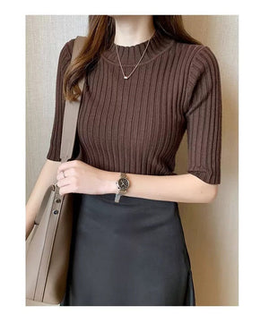 Women's Semi - Turtleneck Core - Spun Yarn T-Shirt – Japanese & Korean Casual Style - Negative Apparel