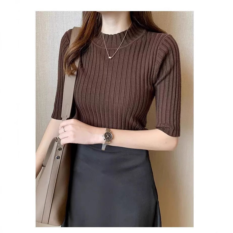 Women’s Semi - Turtleneck Core - Spun Yarn T-Shirt – Slim Fit Summer Casual Top - Negative Apparel