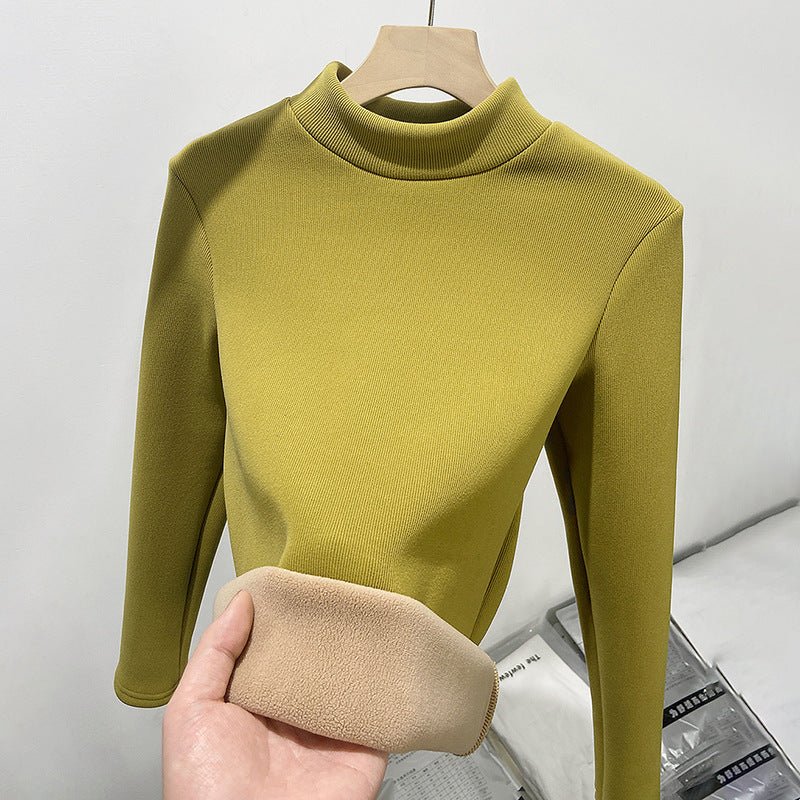Women’s Semi - Turtleneck Knitted Fleece Top – Slim Fit Thermal Long Sleeve Bottoming Shirt, Warm Inner Pullover for Autumn Winter - Negative Apparel
