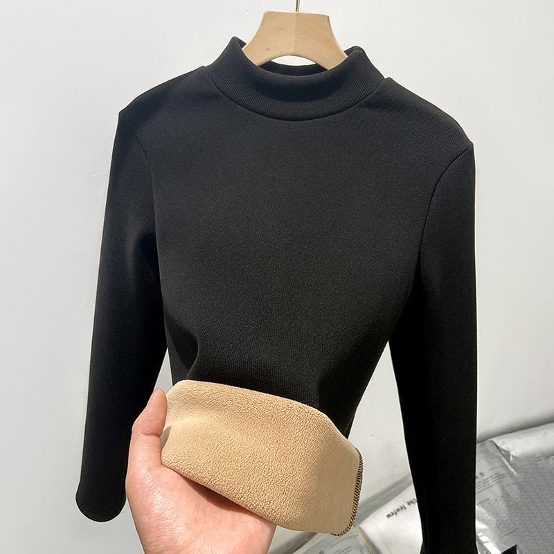 Women’s Semi - Turtleneck Knitted Fleece Top – Slim Fit Thermal Long Sleeve Bottoming Shirt, Warm Inner Pullover for Autumn Winter - Negative Apparel