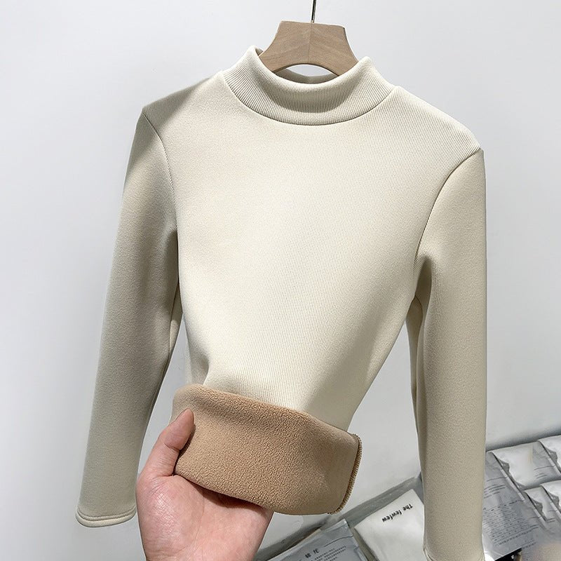 Women’s Semi - Turtleneck Knitted Fleece Top – Slim Fit Thermal Long Sleeve Bottoming Shirt, Warm Inner Pullover for Autumn Winter - Negative Apparel