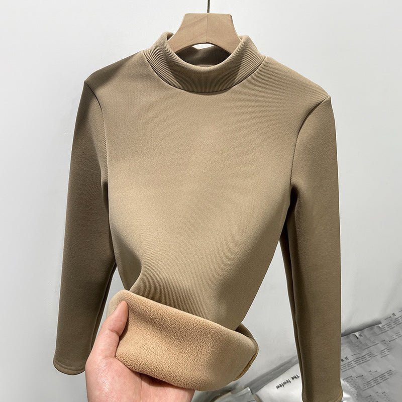Women’s Semi - Turtleneck Knitted Fleece Top – Slim Fit Thermal Long Sleeve Bottoming Shirt, Warm Inner Pullover for Autumn Winter - Negative Apparel