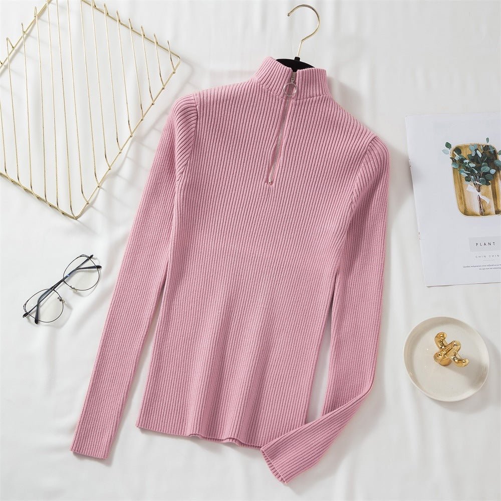 Women’s Semi - Turtleneck Slim - Fit Cardigan – Elegant Core - Spun Knit - Negative Apparel