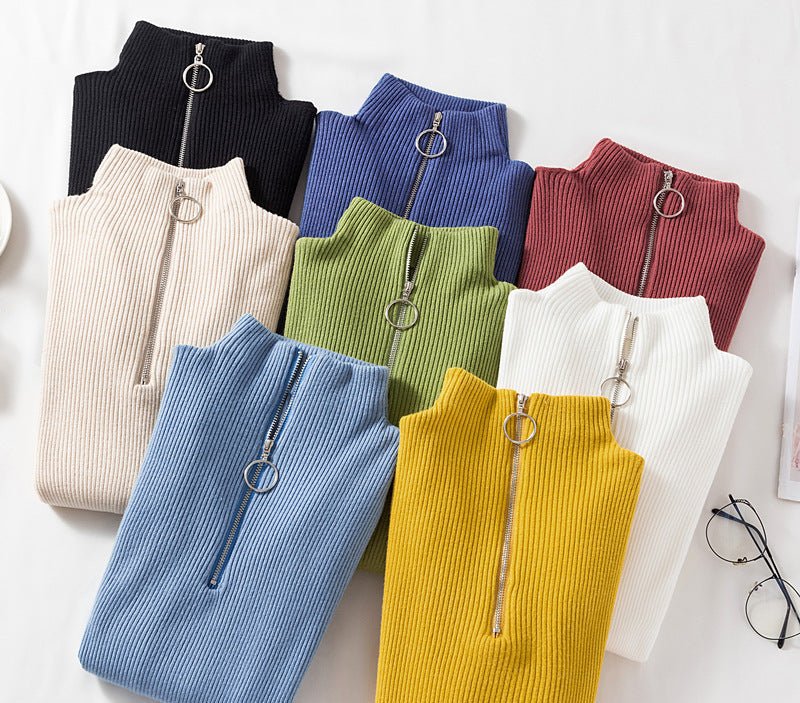 Women’s Semi - Turtleneck Slim - Fit Cardigan – Elegant Core - Spun Knit - Negative Apparel