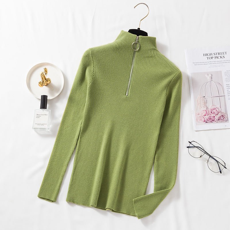 Women’s Semi - Turtleneck Slim - Fit Cardigan – Elegant Core - Spun Knit - Negative Apparel