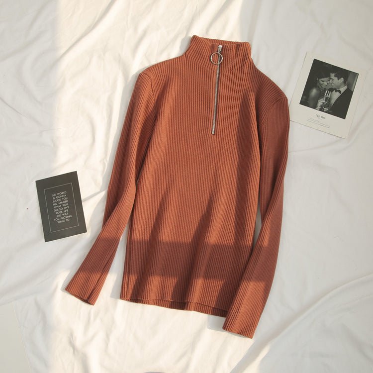 Women’s Semi - Turtleneck Slim - Fit Cardigan – Elegant Core - Spun Knit - Negative Apparel