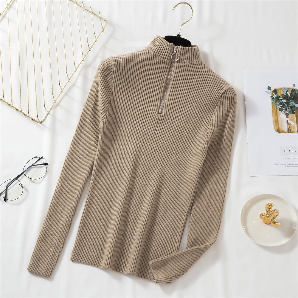 Women’s Semi - Turtleneck Slim - Fit Cardigan – Elegant Core - Spun Knit - Negative Apparel