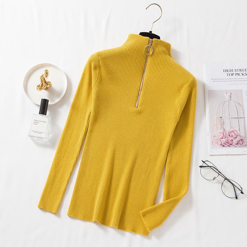 Women’s Semi - Turtleneck Slim - Fit Cardigan – Elegant Core - Spun Knit - Negative Apparel