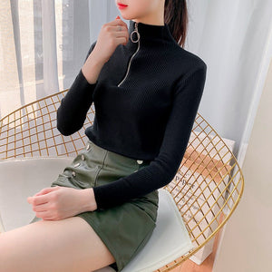 Women’s Semi - Turtleneck Slim - Fit Cardigan – Elegant Core - Spun Knit - Negative Apparel