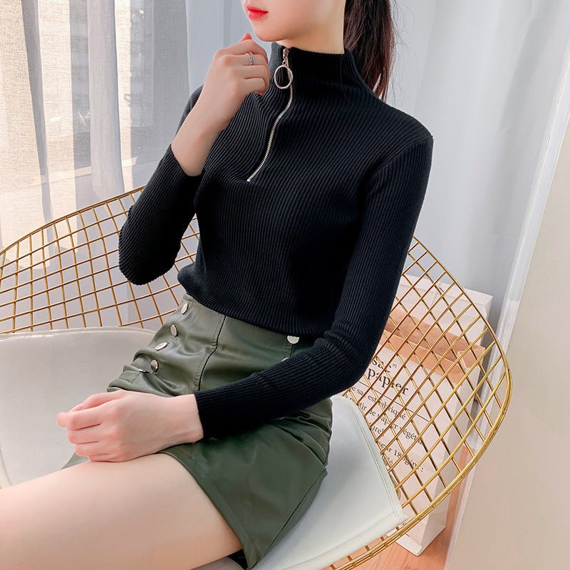 Women’s Semi - Turtleneck Slim - Fit Cardigan – Elegant Core - Spun Knit - Negative Apparel