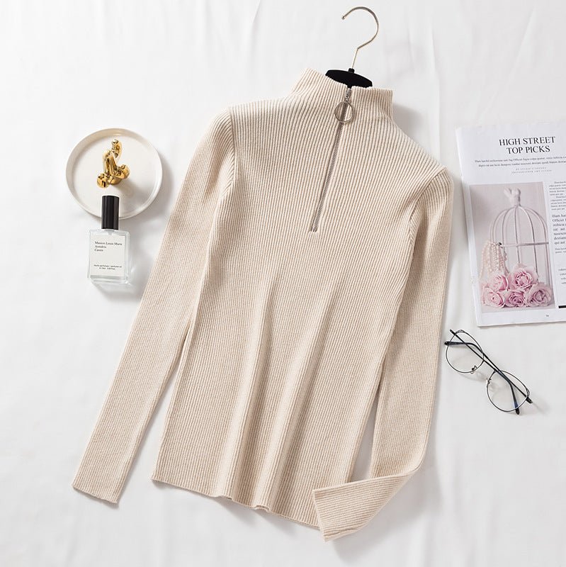 Women’s Semi - Turtleneck Slim - Fit Cardigan – Elegant Core - Spun Knit - Negative Apparel