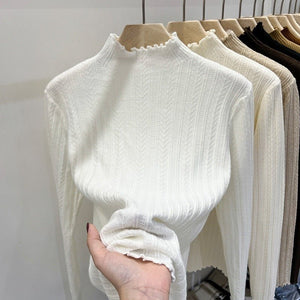 Women’s Semi - Turtleneck Solid Color Knit Sweater | Long Sleeve Casual Pullover – Autumn 2025 - Negative Apparel