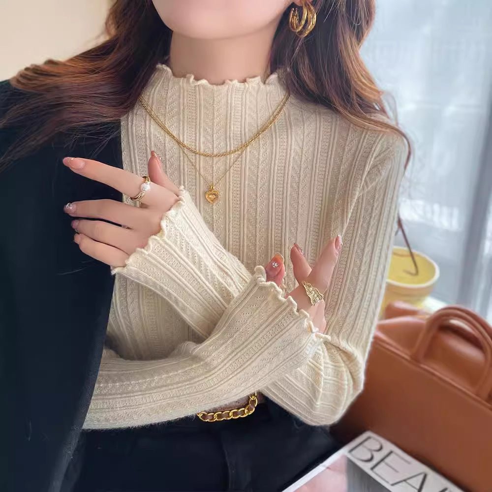 Women’s Semi - Turtleneck Solid Color Knit Sweater | Long Sleeve Casual Pullover – Autumn 2025 - Negative Apparel