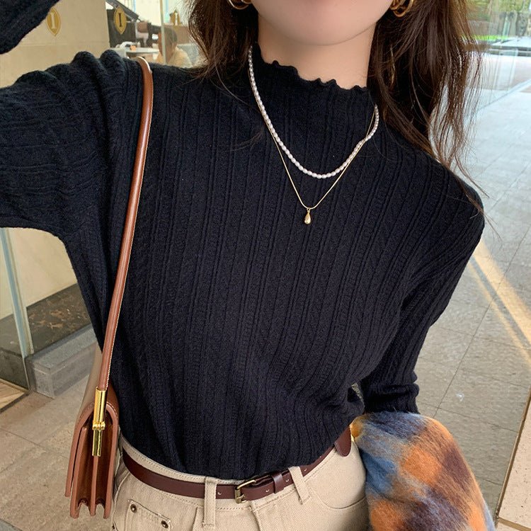 Women’s Semi - Turtleneck Solid Color Knit Sweater | Long Sleeve Casual Pullover – Autumn 2025 - Negative Apparel