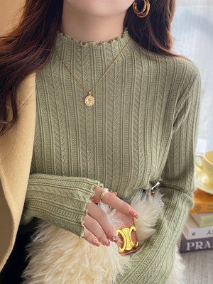 Women’s Semi - Turtleneck Solid Color Knit Sweater | Long Sleeve Casual Pullover – Autumn 2025 - Negative Apparel