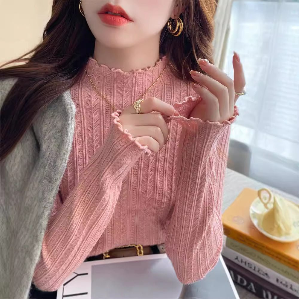 Women’s Semi - Turtleneck Solid Color Knit Sweater | Long Sleeve Casual Pullover – Autumn 2025 - Negative Apparel