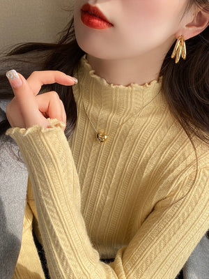 Women’s Semi - Turtleneck Solid Color Knit Sweater | Long Sleeve Casual Pullover – Autumn 2025 - Negative Apparel