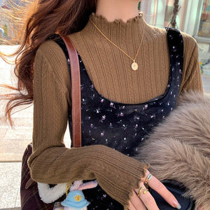 Women’s Semi - Turtleneck Solid Color Knit Sweater | Long Sleeve Casual Pullover – Autumn 2025 - Negative Apparel