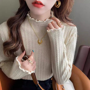 Women’s Semi - Turtleneck Solid Color Knit Sweater | Long Sleeve Casual Pullover – Autumn 2025 - Negative Apparel