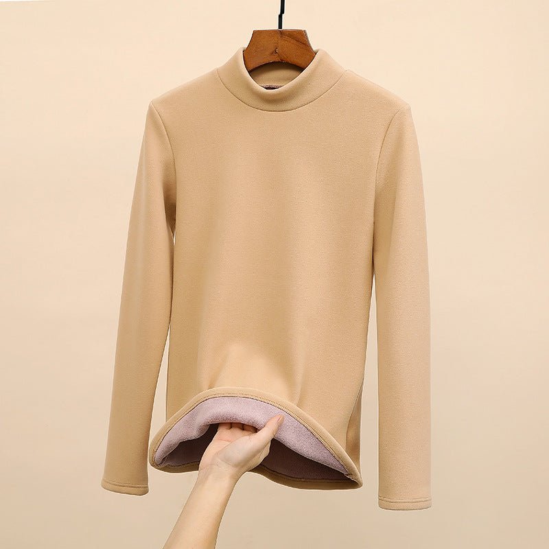 Women’s Semi - Turtleneck Velvet Slim Top – High - Stretch German Velvet Long Sleeve Shirt, Sweet Girl Style Winter 2025 - Negative Apparel