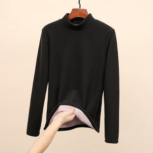 Women’s Semi - Turtleneck Velvet Slim Top – High - Stretch German Velvet Long Sleeve Shirt, Sweet Girl Style Winter 2025 - Negative Apparel