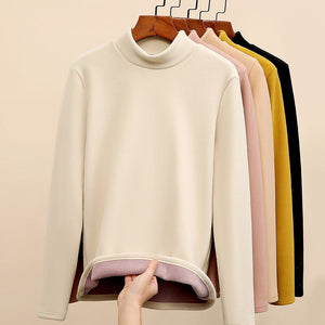 Women’s Semi - Turtleneck Velvet Slim Top – High - Stretch German Velvet Long Sleeve Shirt, Sweet Girl Style Winter 2025 - Negative Apparel
