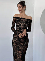 Women's sexy black off - the - shoulder lace dress - Negative Apparel