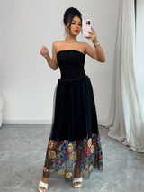 Women's sexy flower embroidered tube top dress, casual and simple - Negative Apparel