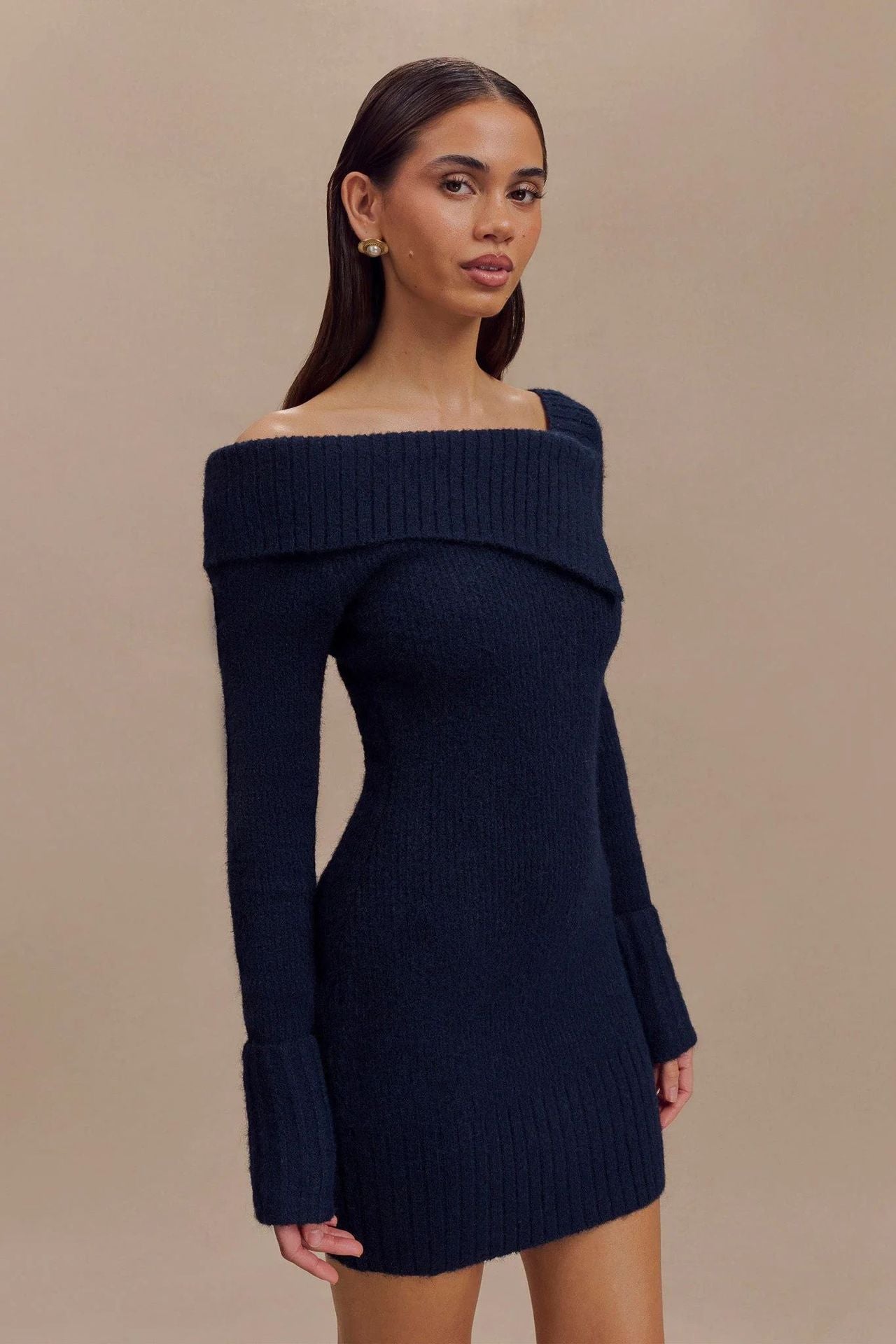 Women's sexy off - shoulder one - shoulder long - sleeved knitted dress - Negative Apparel