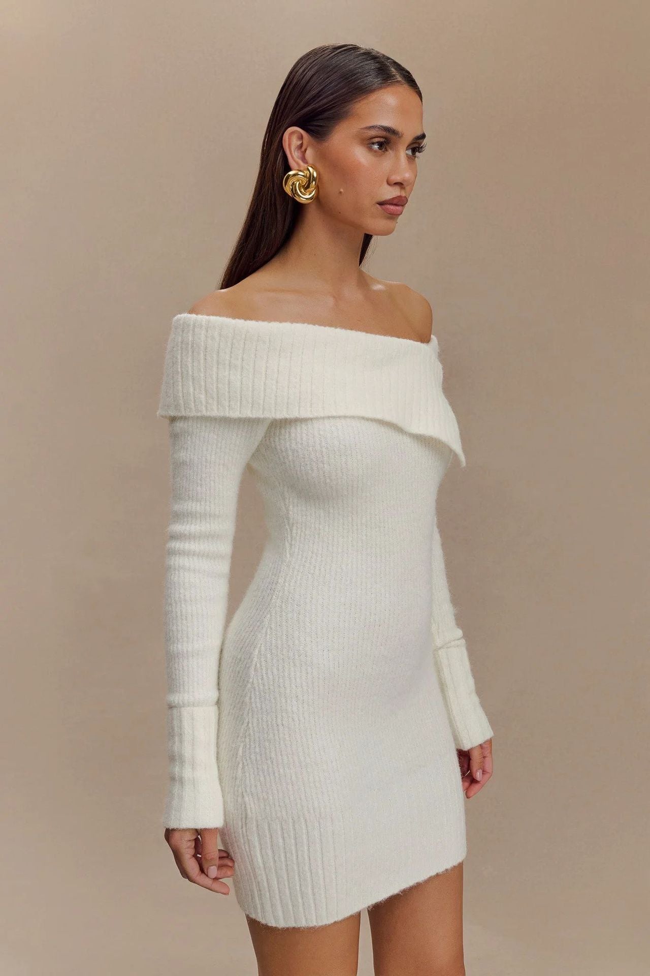 Women's sexy off - shoulder one - shoulder long - sleeved knitted dress - Negative Apparel