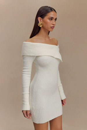 Women's sexy off - shoulder one - shoulder long - sleeved knitted dress - Negative Apparel