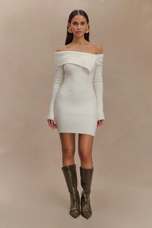 Women's sexy off - shoulder one - shoulder long - sleeved knitted dress - Negative Apparel