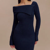 Women's sexy off - shoulder one - shoulder long - sleeved knitted dress - Negative Apparel