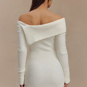 Women's sexy off - shoulder one - shoulder long - sleeved knitted dress - Negative Apparel